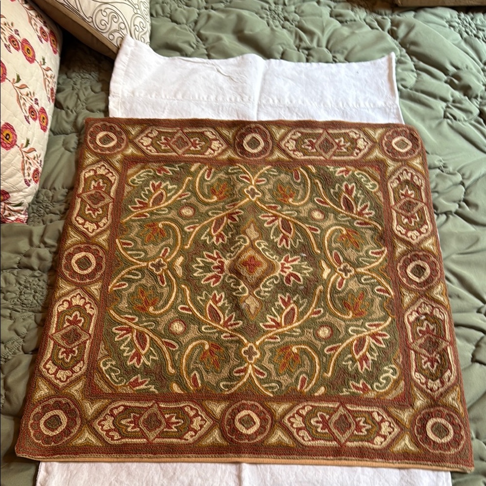 Pottery Barn Embroidered Pillow Cover with Earth Tones